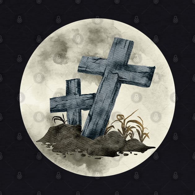 Full Moon Crosses on Grave by Kylie Paul